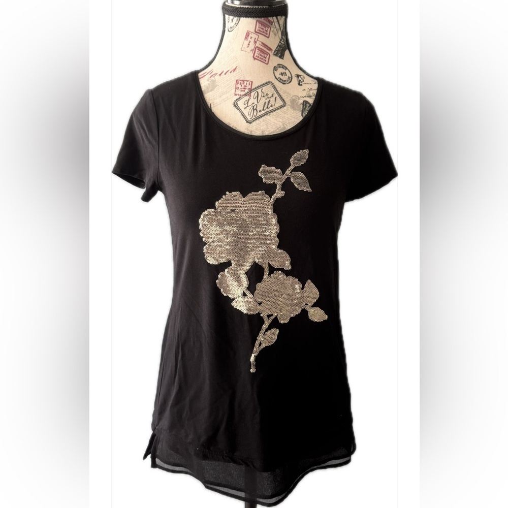White House Black Market Floral Sequin Women's Top